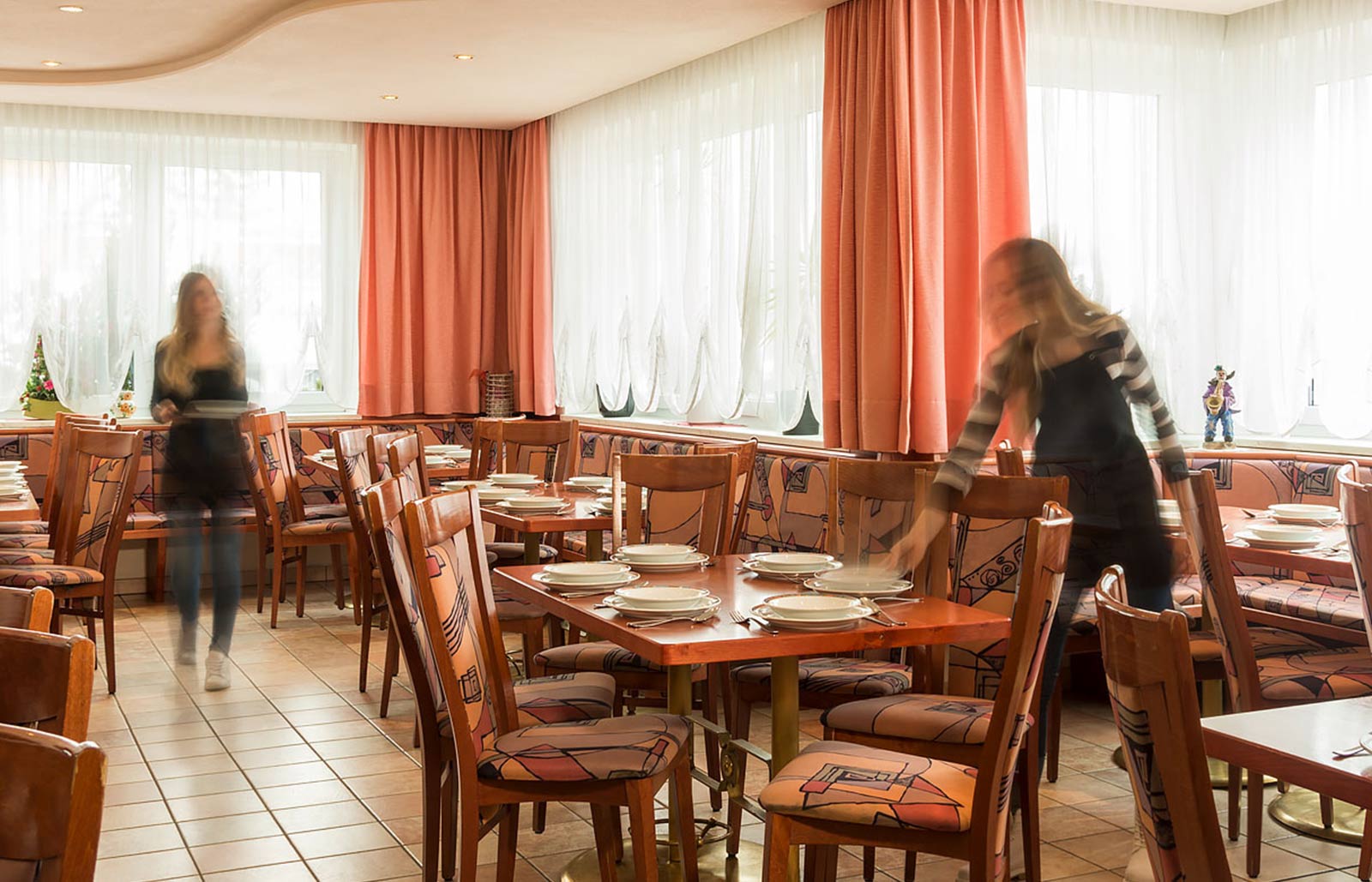 Dining room in our hotel in the Dolomites, Rinsbacherhof.